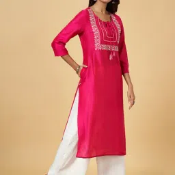 YU by Pantaloons Pink Embroidered Straight Kurta image 3