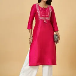 YU by Pantaloons Pink Embroidered Straight Kurta image 4