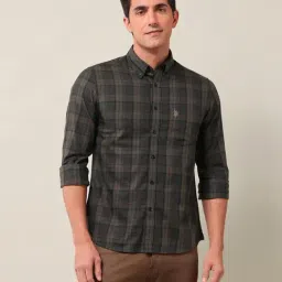 U.S. Polo Assn. Brown Cotton Regular Fit Checks Shirt-picture-40