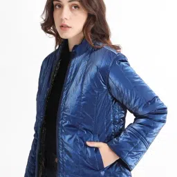 RAREISM Navy Polyester Solid Long Sleeves Jacket image 2