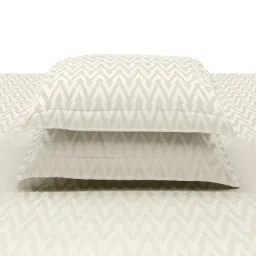 Sansaar Milo Beige Cotton Geometric 210 TC Flat King Bedsheet with 2 Pillow Covers image 5