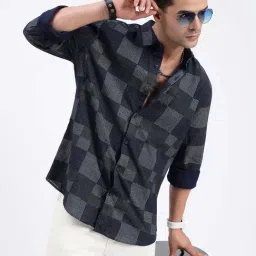 SHOWOFF Navy Cotton Slim fit Geometric Shirt-image-13
