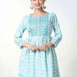showoffff SHOWOFF Blue Cotton Printed 3/4th sleeve Kurti-picture-29