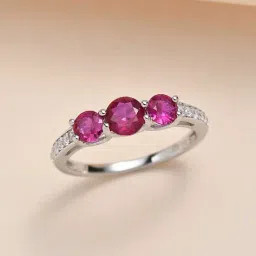 ornate jewels 925 Silver Red Ruby and American Diamond Three Stone Band Ring for Women & Girls image 1