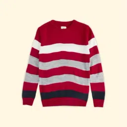 Pantaloons Junior Red & Grey Striped Full Sleeves Sweater-picture-26