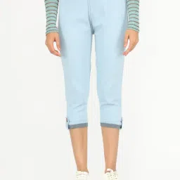 Angelfab Light Blue Cotton Regular Fit Capris-picture-23