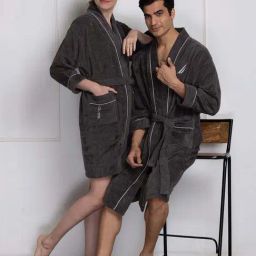 Nautica Highline Dark Grey Cotton 500 GSM Ultra Soft Bath Robe - Set of 2-picture-15