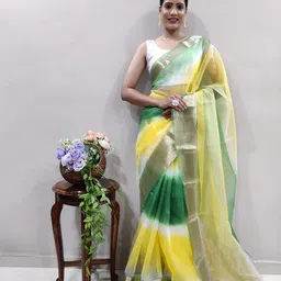 V3 FASHION STUDIO Tie and Dye Zari Organza Saree-picture-32