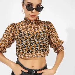 Campus Sutra Brown Printed Crop Top-image-5