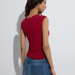 nuon women Nuon by Westside Red Typographic Ruched T-Shirt image 2