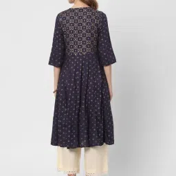 R&B Navy Rayon Printed Kurta image 2