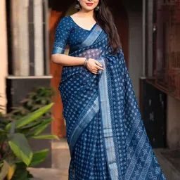 KALINI Batik Printed Woven Design Border Block Print Saree With Unstitched Blouse Piece-image-63