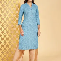 Rangmanch by Pantaloons Blue Printed Straight Kurta-picture-36