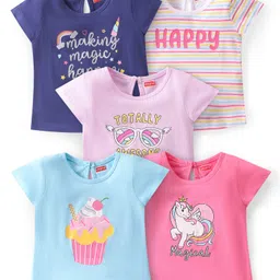 Babyhug 100% Cotton Half Sleeves T-Shirt with Text & Unicorn Graphics Pack Of 5 - Multicolour-picture-20