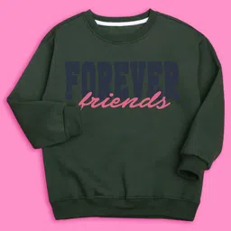 NUSYL Girls Olive Friends Forever Printed Sweatshirt -  Green-picture-11