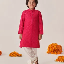 Pspeaches Full Sleeves Paisley Embroidered Kurta With Pyjama - Magenta-picture-15