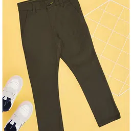 Pantaloons Junior Cotton Solid Trousers - Olive Green-picture-18