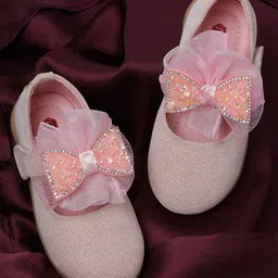 Mine Sole Stones Embellished Bow Designed Mary Jane Ballerinas - Pink-picture-36