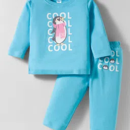 Tango Interlock Knit Full Sleeves T-Shirt & Jogger Set with Cool Text Print - Light Blue-picture-12