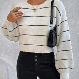 bebe Women Striped Round Neck Pullover-picture-35