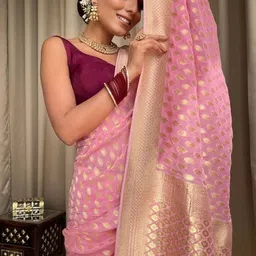 FINFOL Floral Woven Design Zari Banarasi Saree With Blouse Piece image 2