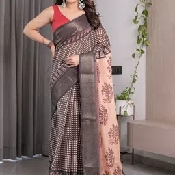 ALMAARI FASHION Checked Zari Pure Cotton Banarasi Saree image 2
