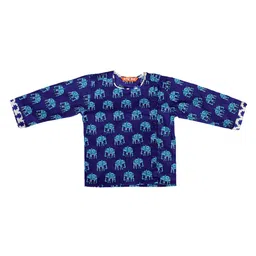 BownBee Pure Cotton Full Sleeves Elephant Printed Kurta & Dhoti Set - Blue image 5