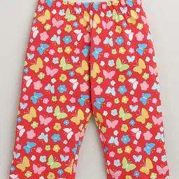 BUMZEE Cotton Knit Frill Sleeves Top & Capri Set With Butterfly Print - Lemon Yellow & Red image 4