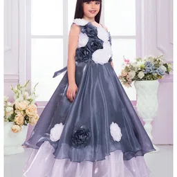 Tiny Kingdom Satin Woven Sleeveless Floral Applique Detailed Gown - Grey image 5
