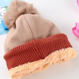 Babyhug Knit Woollen Cap With Teddy Bear Design Brown - Diameter 9 cm image 5