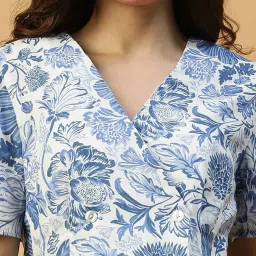 Oxolloxo Blue Cotton Skinny Fit Printed Top image 4