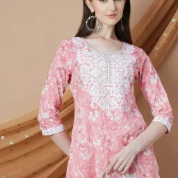 Melange By Lifestyle Pink Cotton Regular Fit Floral Print Kurta image 4