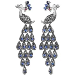 Rihi by P.C. Chandra Jewellers 92.5 Sterling Silver Peacock Dangler Earrings for Women & Girls image 4