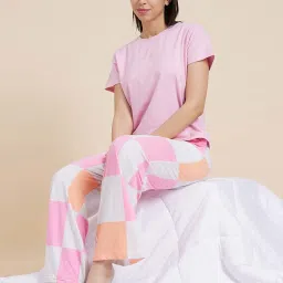 Sweet Dreams Pink & White Cotton Chequered T-Shirt Pyjama Set image 4