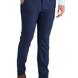 Park Avenue Navy Super Slim Fit Checks Trousers image 4