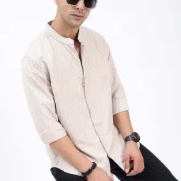 showoffff SHOWOFF Beige Cotton Slim fit Stripes Shirt-picture-25