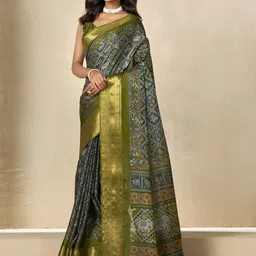 KALINI Ethnic Motifs Zari Patola Saree with Unstitched Blouse Piece image 4
