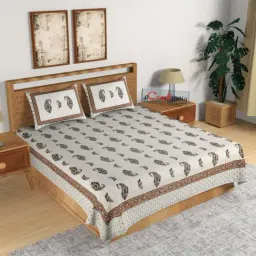 eCraftIndia Grey & Brown Cotton 144 Bed Sheet Set-image-23