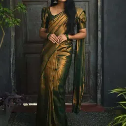 Anjaneya Sarees Green & Golden Silk Woven Saree With Unstitched Blouse-picture-19