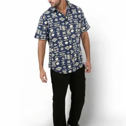 celio Celio* Navy Regular Fit Printed Shirt image 4