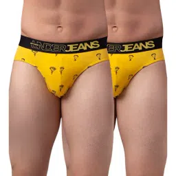 UnderJeans by Spykar Yellow Printed Briefs - Pack of 2-image-17