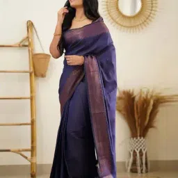 Anjaneya Sarees Blue Silk Woven Saree With Unstitched Blouse image 2