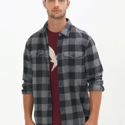 American Eagle Grey Cotton Regular Fit Checks Shirt-picture-38