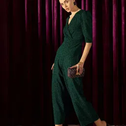 KASSUALLY Emerald Green Embellished Jumpsuit image 4
