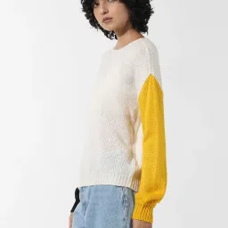 Only Cream & Yellow Acrylic Color-Block Sweater image 4
