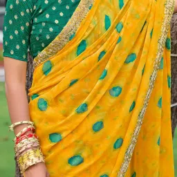 Saree Mall Yellow Georgette Self Saree with Blouse Piece image 4