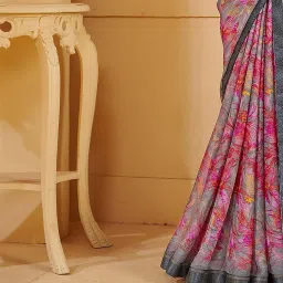 Saree Mall Grey Chiffon Self Saree with Blouse Piece image 4