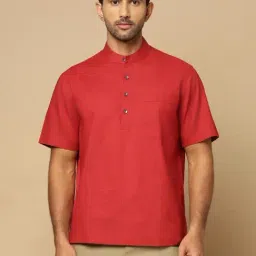 Fabindia Red Cotton Relaxed Fit Woven Design Shirt-image-86