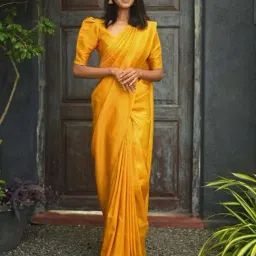 Anjaneya Sarees Yellow Silk Woven Saree With Unstitched Blouse-picture-19