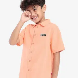 Bonkids Boys Spread Collar Standard Opaque Cotton Casual Shirt-image-77